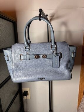 Coach Pebbled Leather Satchel in Powder Blue